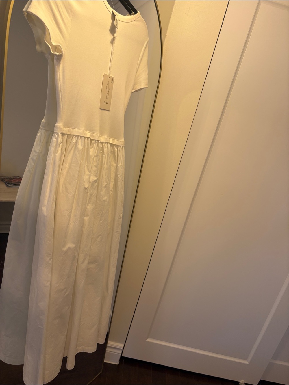 Joie White Short-Sleeve Gathered Waist Maxi Dress with pockets